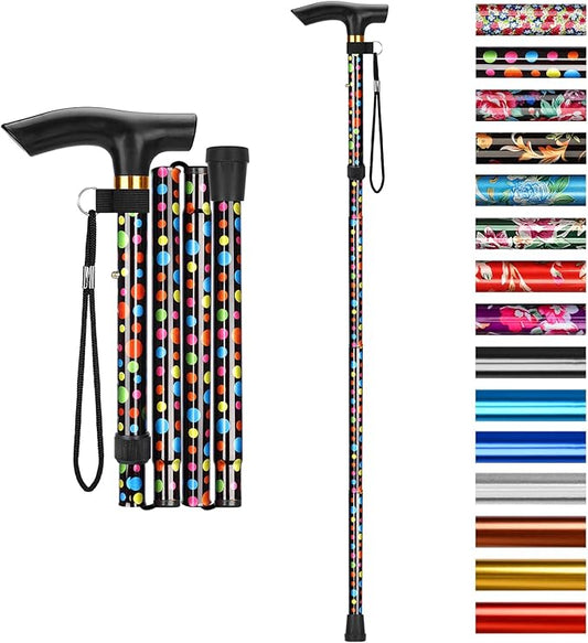 supregear Folding Cane, 5-Level Adjustable Height Walking Stick Lightweight Collapsible Portable Travel Cane with Wrist Strap and T Handle for Elderly Disabled Men Women