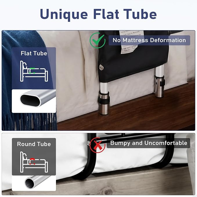 Bed Rails for Elderly Adults - Bed Assist Rail with 2 Non-Slip Grab Bars & Storage Pocket, Easy In & Out Bed, Anti-Fall Bed Railings for Seniors, 300 LBS Load Capacity