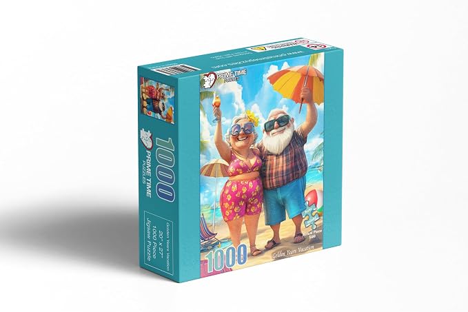 Adult Jigsaw Puzzle 1000 Piece Grandparents Vacation | Funny Beach design makes a great retirement gift for Mom or Dad. Great for game nights on a table, puzzleboard, or floor.