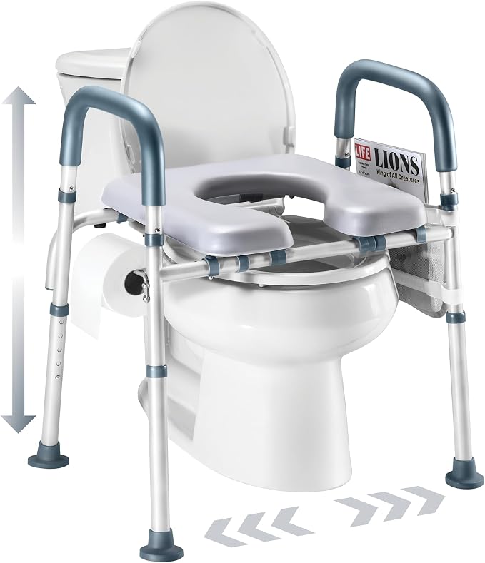 Medical King Toilet Seat Riser for Seniors, Adjustable, Gray, Heavy Duty up to 400 lbs