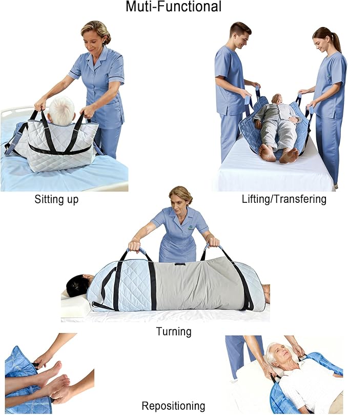 Positioning Bed Pad with Handles, 100% Cotton Shell; Breathable Slide Sheets for Patients to Prevent Bed Sores; Waterproof Draw Sheets for Hospital Bed, 36” x 54”,Checks Pattern