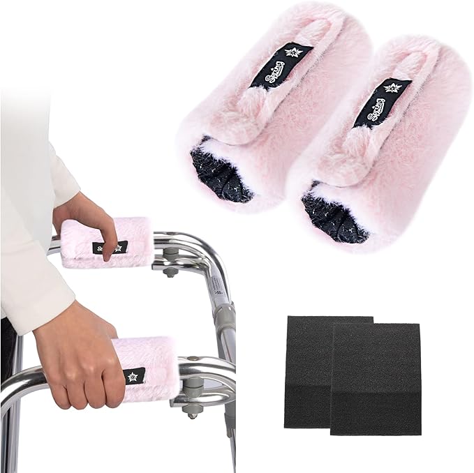SPRING SEAON Walker Hand Pads Fluffy Walker Handle Cushions Non-Slip Universal Walker Grips Padded Hand Covers Soft Pads for Walkers for Seniors Walker Pads for Handles Folding Rolling Wheelchair, Rollator Handle, Elderly Grippers 2 Pack