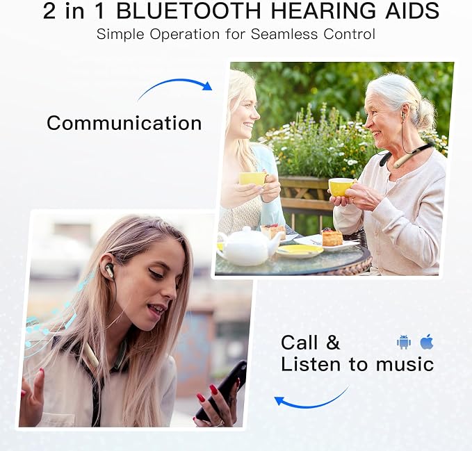 Edifier OTC Hearing Aids for Seniors, Rechargeable Neckband Hearing Aid with Bluetooth, Noise Cancelling & No Whistling, 2-in-1 Headphones for Music & Calls, Anti-Lost Design & Lightweight