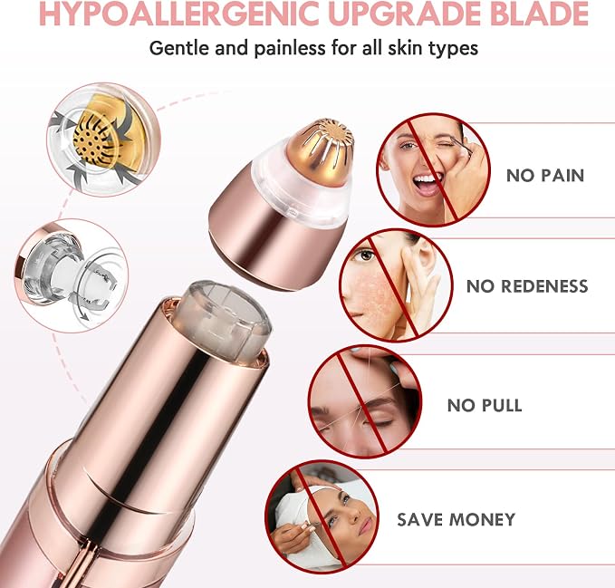gurelax Eyebrow Trimmer for Women, Rechargeable Eyebrow Hair Remover, Painless Electric Razor with 2 x Replacement Heads,Face & Eye Brow Nose Ear Shaver Hair Removal (Rose Gold)