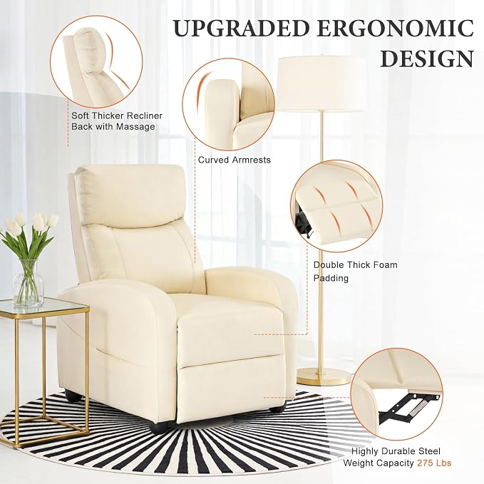 OLIXIS Recliner Chair for Adults, Home Theater Seating with Lumbar Support | Fabric Reclining Sofa for Adults, Sofa Chair Seat, Living Room, Recliners, Beige