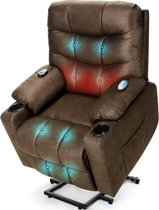Electric Power Lift Recliner Chair for Elderly, Lift Recliner Chair with Massage and Lumbar Heat, 150° Reclining Chair with Cup Holders, Side Pockets and Remote Control, Ideal for Living Room (Brown)