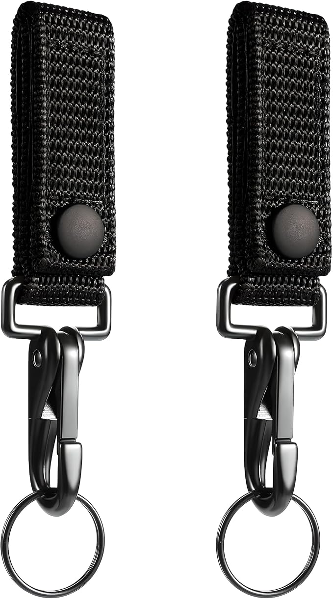 2-Pack Heavy Duty Belt Keeper Clip Key Holder with Metal Key Fob, Nylon MOLLE Strap, Key Ring