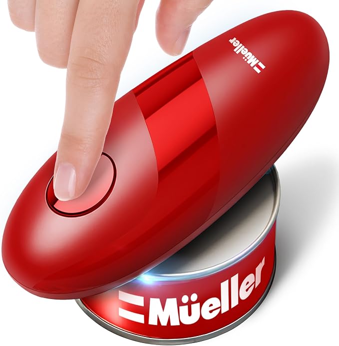 MUELLER HOME SmoothEdge Auto Can Opener Electric, Red | Battery-Operated, Magnet Lid Lifter, Portable Hands-Free One Touch, For Seniors & Arthritis, Kitchen Accessories