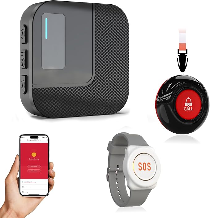 SanJie WiFi Caregiver Pager with Remote App Alerts & Family Sharing, IP55 Water-Resistant Call Button for Elderly at Home, Recovery Care & Night Care, 110dB Loud Alarm & 20 Chimes (Only 2.4GHz Wi-Fi)
