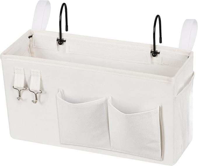Bedside Caddy Bedside Storage Bag for Headboards/Bunk Bed | Hanging Bed Caddy with Hooks fits Bunk bed Hospital Beds Dorm Bed Rails, Essentials for Phones, Books, Remotes, Water Bottles