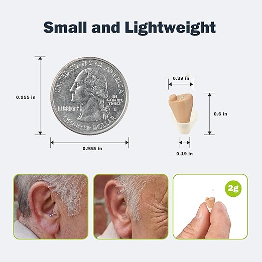 Hearing Aids for Seniors, Smallest In-Ear Mini OTC Hearing Aids for Women, Rechargeable Hearing Amplifier Adults with Noise Cancellation In-Ear Design, Comfort Fit and Charging Box, Beige