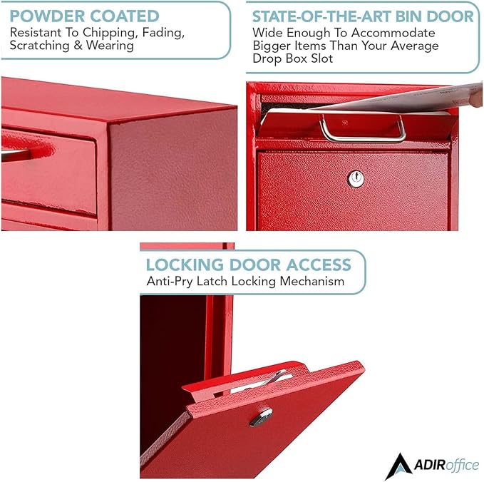AdirOffice Wall Mount Mailbox - Mailbox with Lock and Keys- Durable Wall Mounted Locking Mailbox and Cash Drop Box for House, Apartments and Bussiness After Hours Deposits