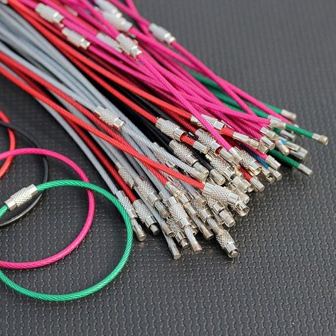 Key Rings Pack of 12 (Cable length: 6 inches) Wire Cable Keychains | Stainless Steel Lock Heavy Duty Luggage Tags Loops Keepers 2mm Twist Barrel