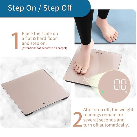 Homebuds Bathroom Scale for Body Weight, Precision 0.1lb by Our Professional Factory Since 2001, Weight Scale Step-On and White LED for Easy to View, 3*AAA Included, 400lb/182kg, Rose Gold