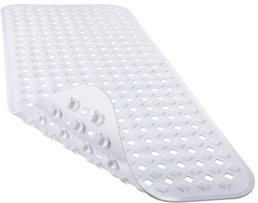 Yimobra Bathtub Mat Non Slip, Super Strong Suction Cups, 27.5"x15.5" Long Shower Mat with Drain Holes, Machine Washable Fast Draining Bath Mats, Bathroom Essentials,White