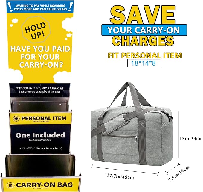 For Spirit Airlines Personal Item Bag 18x14x8 Foldable Carry on Bags for Airplanes Travel Duffel Bags for Women and Men