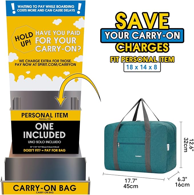 For Spirit Airlines Personal Item Bag Foldable Travel Duffel Bag Tote Carry on Luggage Duffle Overnight for Women and Men