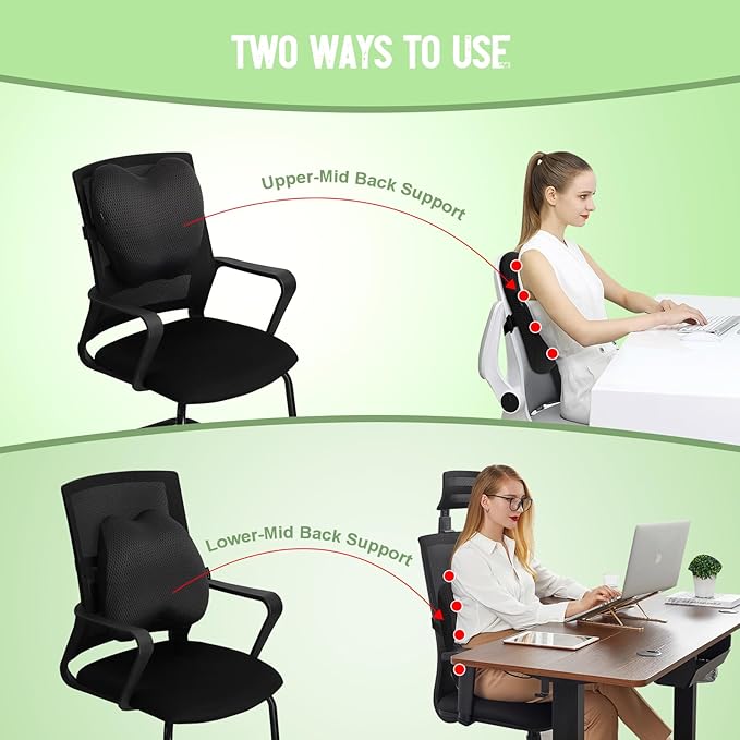 Lumbar Support Pillow Office Chair Car Back Pillow Ergonomic Lower Back Pain Relief Breathable Air Fiber Cushion with Hours Sitting on Worker Driver & Handicapped, Adjustable Strap (Dark Gray)