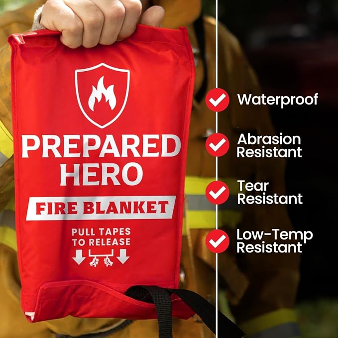 Prepared Hero Emergency Fire Blanket - 2 Pack - Fire Suppression for Kitchen, 39” x 39” Fiberglass Fire Blanket for Home
