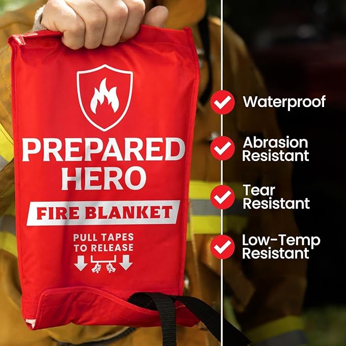Prepared Hero Emergency Fire Blanket - 4 Pack - Fire Suppression for Kitchen, 39” x 39” Fiberglass Fire Blanket for Home