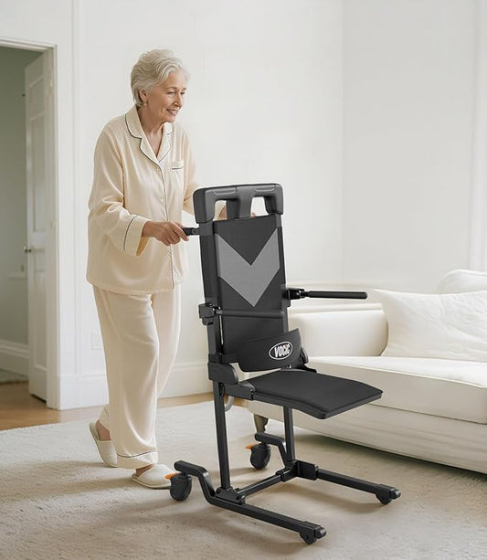 VOCIC Movable Electric Chair Lift with 4 Wheels, Portable Rolling Chair Lift with T-Stabilized Base, Short-Distance Transport, Help Stand from Floor for Seniors, Supports 350 LBS, AX35