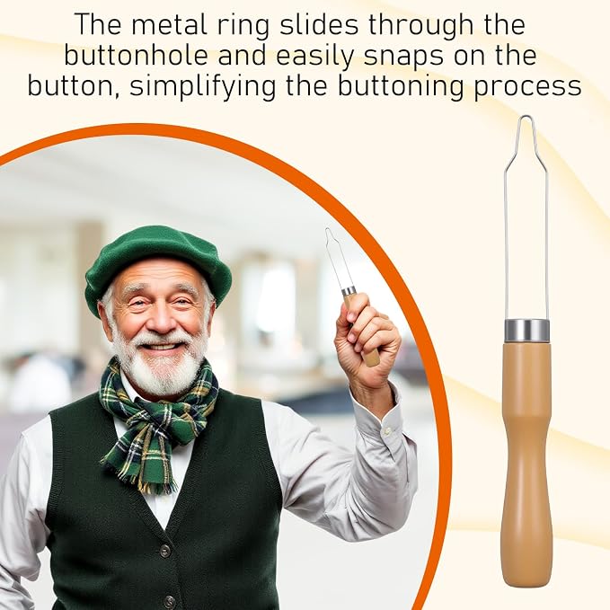 3 Pack Button Hook for Seniors | Button Assist Device with Easy-Grip Wooden Handle for Shirts, Coats, Assistance Products for Arthritis & Limited Dexterity