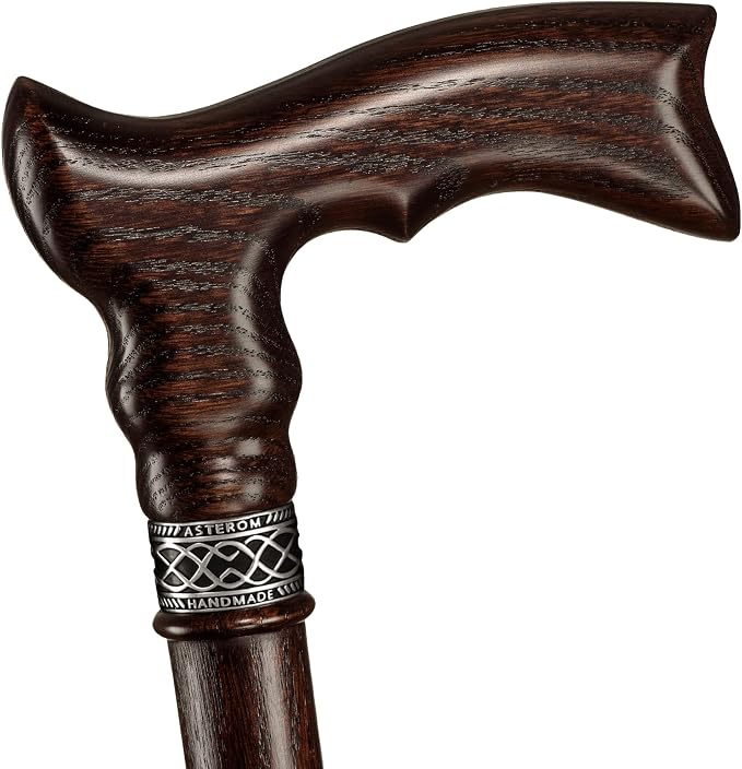 Asterom Extra Tall Handmade Walking Cane for Men - Ergonomic Carved Wood Cane Stylish Walking Stick - 39 Inch (Classic Walnut)