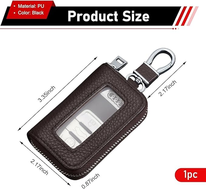 1PC Car Key Fob Case, Leather Car Key Holder for Purse, Automotive Smart Key fob Holder with Hook, for Remote Key Fob