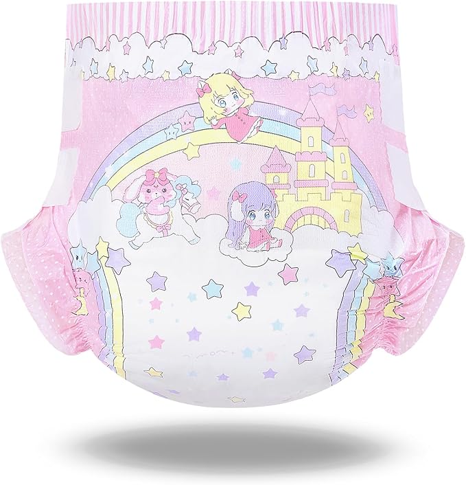 LittleForBig Ultra Absorbent 7000 mL Adjustable Hook-and-Loop Fastener Closure Adult Printed Cloth Back Diaper 2 Pieces - Fairy Littles in Dreamland (Medium 28"-38")