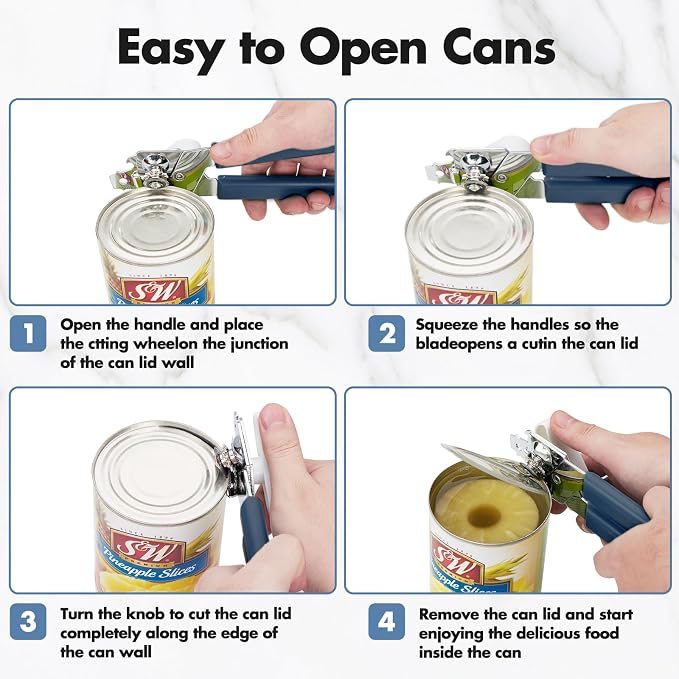 Can Opener Manual, COKORA Can Openers Hand Held with Comfort Anti-Slip Handles, Heavy Duty Stainless Steel Can Opener Smooth Edge and Bottle Openers, Easy Turn Can Openers for Seniors, Kitchen, Blue