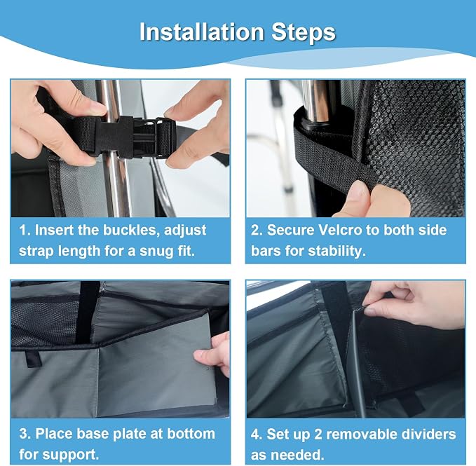 Extra Large Bariatric Walker Basket for 21"-26" Width Folding Walker/Rollators, Extra Wide Walker Storage Baskets with Cup Holder, Lid & Multiple Pocket, Easy to Use Walker Tote Bag for Seniors, Grey.