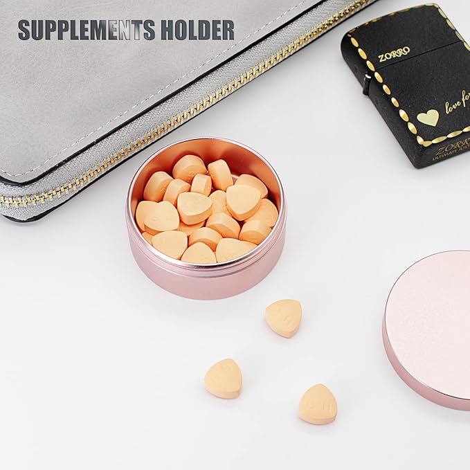 Portable Daily Pill Case, Heavy Duty Aluminium Alloy Round Pill Box, Waterproof Travel Pill Organizer, Pocket Purse Medicine Vitamin Holder EDC Container for Outdoor Camping Working