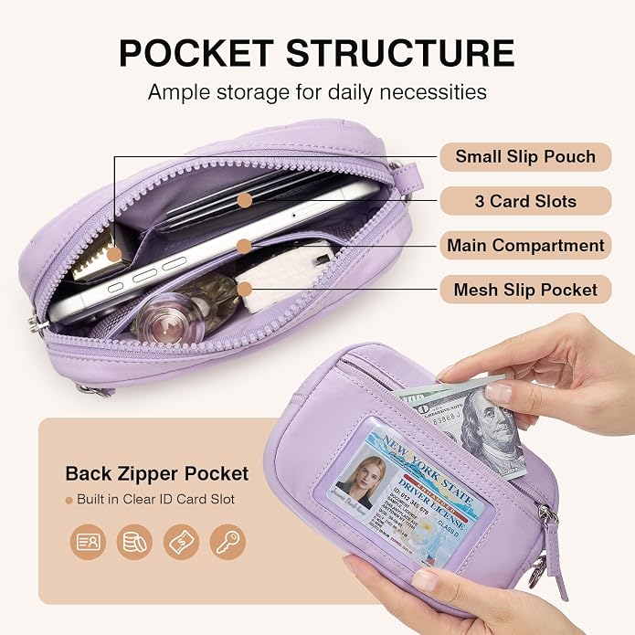 Marvolia Wristlet Wallet for Women Quilted Protective Wristlet Purse | Lightweight, Multi-Pockets with Zipper, for Travel Daily Necessities