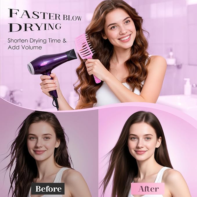 Bsisme Hair Brush with Hair Clips, Vented Brush for Faster Blow Drying | Detangler & Frizz-Free on Women Girls Curly Wet Thick Fine Hair, Ideal Valentine's Day, Mothers Day, Birthday Gift for Her