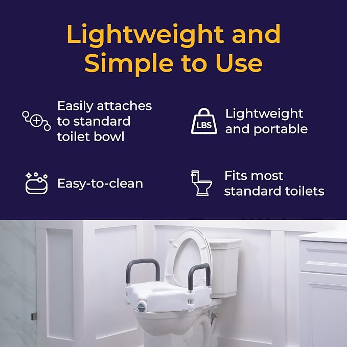 Drive Medical 2-in-1 Raised Toilet Seat with Removable Padded Arms | Raised Toilet Seat Offers Removable Padded Arms and Secure Locking Attachment for Standard Toilets and Safety