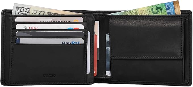 DiLoro Italy Mens Leather Wallet Bifold Flip ID Coin Section RFID Protection