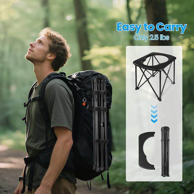 15.6'' Portable Toilet for Camping, Ultralight Foldable Camping Toilet 2-Second Setup, 350LBS Portable Potty for Adults, Compact for Camping, Hiking, RV Travel, Trucker, Fishing, Beach, Outdoor Use
