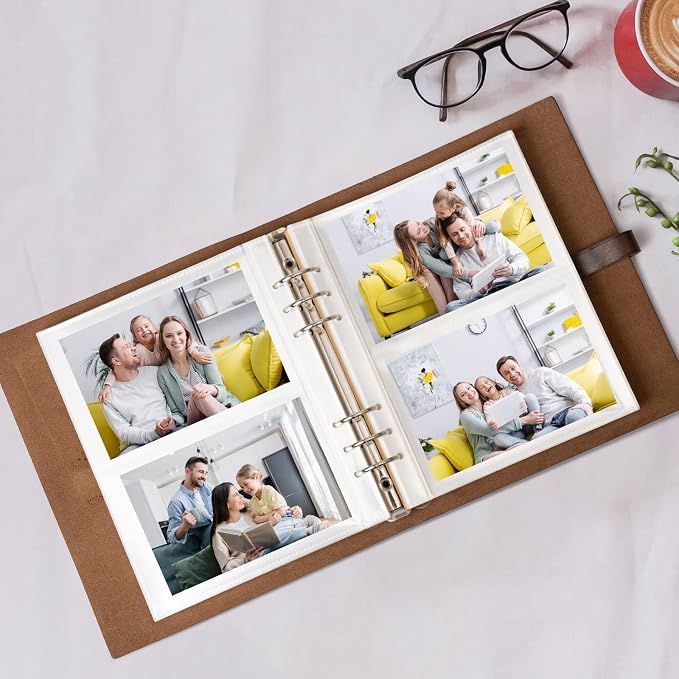 Photo Album 4x6 300 Photos, Genuine Leather Photo Albums with Writing Space with 30 Writing Paper, Travel Family Wedding Kids Graduation Ultrasound Baby Picture Album Scrapbook Photo Album (Simple)