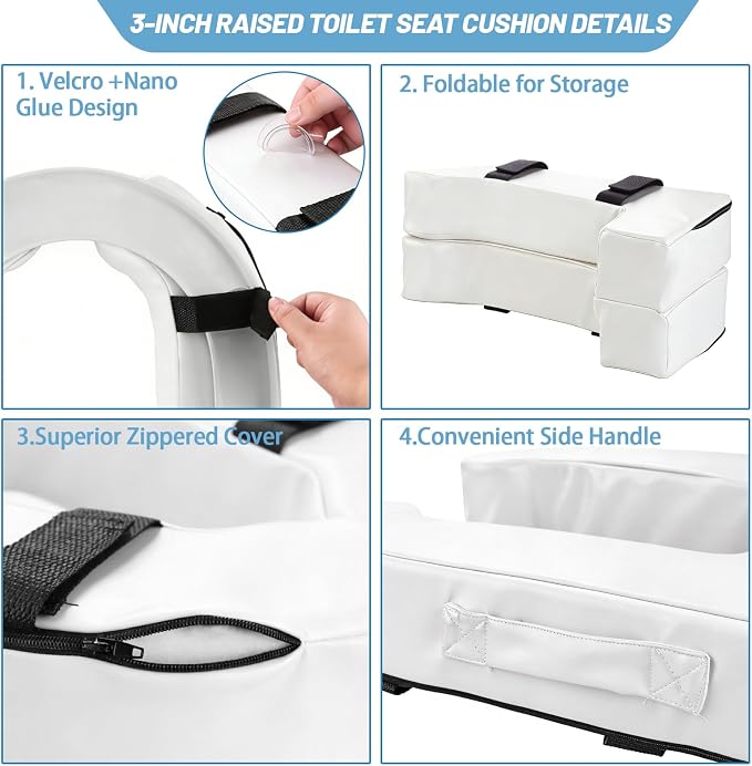 3 Inch Toilet Seat Cushion Riser Elevated for Seniors & Handicap, White