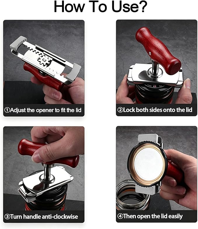 Adjustable Jar Opener for Weak Hands, Stainless Steel Lid Opener | Adjustable stainless steel jar opener for weak hands, anti-slip grip for easy lid removal, senior friendly tool