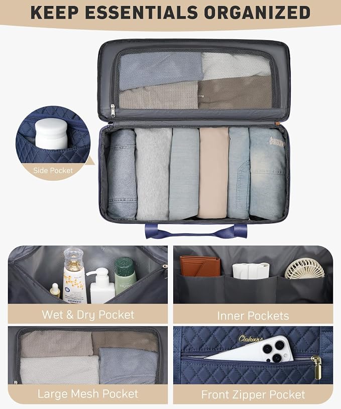 Travel Bags for Women Large weekender Duffle Bag with Shoe Compartment Wide Open Overnight Hospital Bag For Women Labor Delivery Carry on Bag Personal Item Travel Bag with Wet Pocket Blue