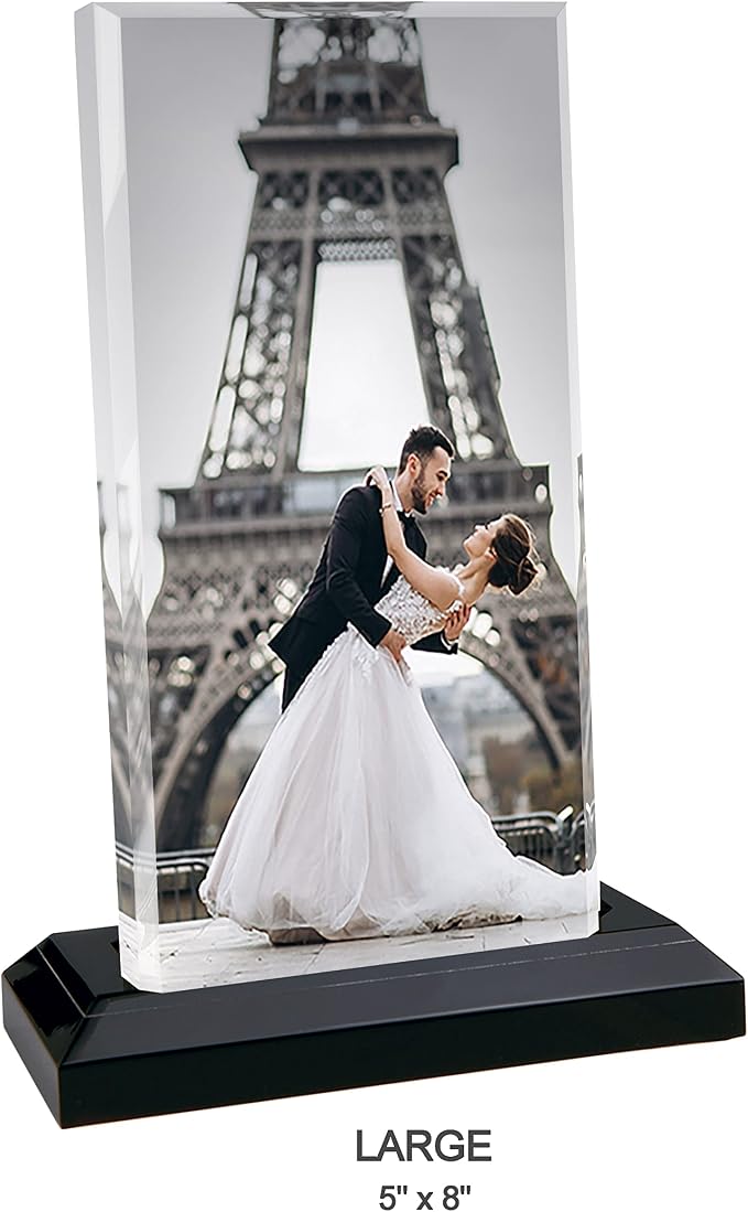 HB Art Design Personalized CRYSTAL Glass Print with Wood Stand Upload your Photo Custom Acrylic Rectangle Shape Custom Photo Print Personalized House Warming Gift LARGE- 5 x 8 inches