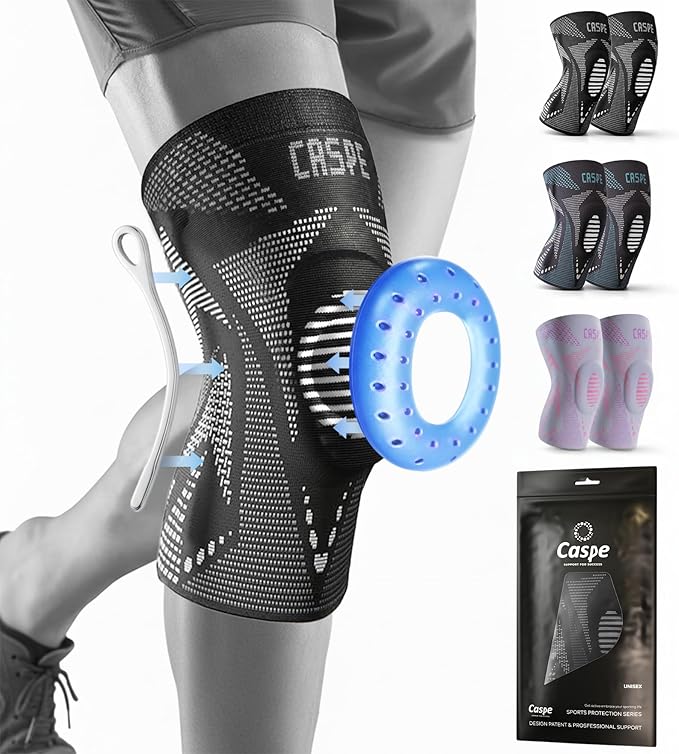 Caspe 1 Pack Compression Knee Brace for Women & Men – Pain Relief Support with Patella Gel Pads & Side Stabilizers – Knee Sleeve for Running, Workout & Arthritis (Gray, Large)