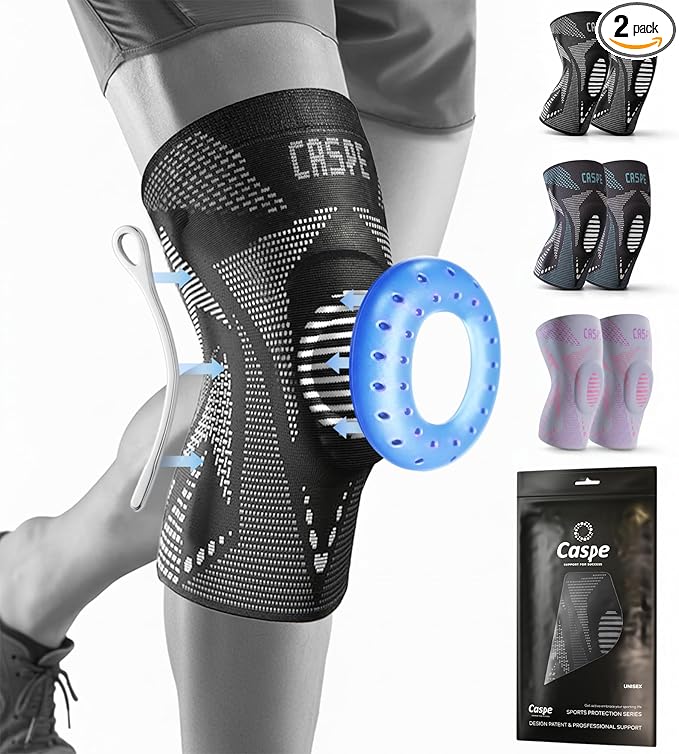 Caspe 2 Pack Compression Knee Brace for Women & Men – Pain Relief Support with Patella Gel Pads & Side Stabilizers – Knee Sleeve for Running, Workout & Arthritis (Gray, Large)
