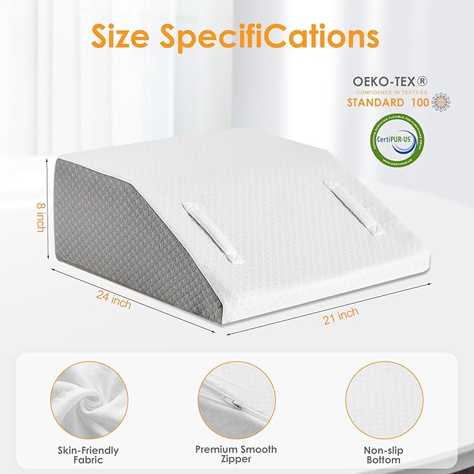 Ruqmuis Leg Elevation Pillow for After Surgery, 8inch Foam Leg Elevating Pillow for Swelling and Blood Circulation, Leg Wedge Pillow for Sleeping, Knee Pillow for Knee Hip Ankle Pain Relief, White