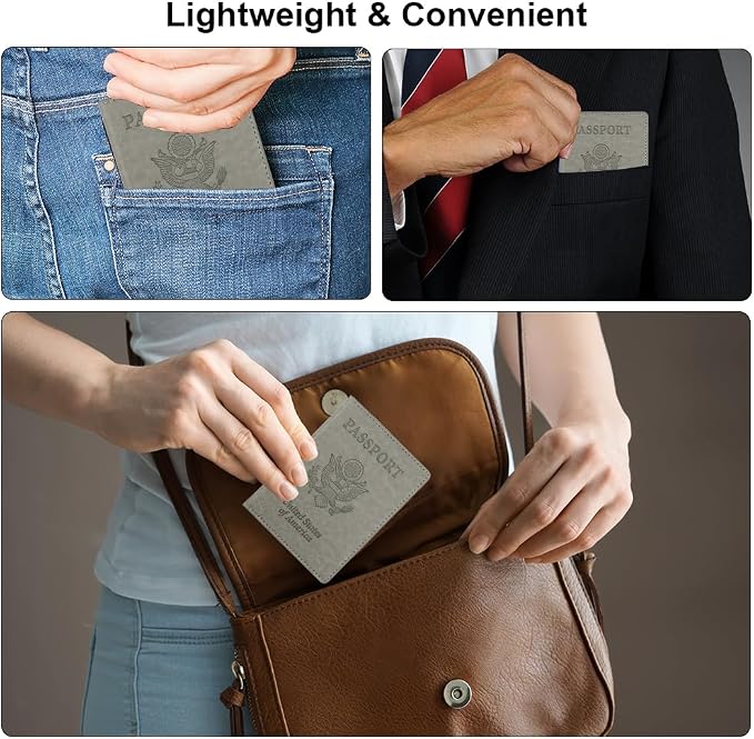 Passport Holder, Passport Holders Cover Case, 1 Pack Passport and Vaccine Card Holder Combo, Travel Passport Wallet for Women, Travel Documents Organizer Protector Travel Essentials, Dark Grey