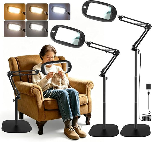 10X 30X Large Floor Magnifying Glass with Light and Stand,Heightened 3-in-1 Hands Free Magnifying Lamp for Close Work, Magnifiers for Reading Sewing, Crafts, Painting, Hobbies