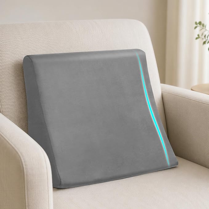 Vekkia Lumbar Support Pillow for Recliner, Ergonomic Back Support for Couch – Improve Posture, Relieve Back Pain for Long Sitting & Elderly, for Armchair & Sofa, Removable Cover, Gray
