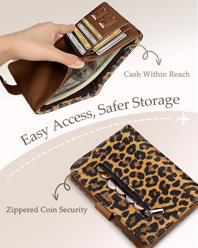 Slohif Airtag Passport Holder Cover Wallet Case for Travel Women - Leather RFID Blocking Passport Book Multiple Personalized Organizer Slim Portable Carrier Card Slots Protector Sleeve Stamp