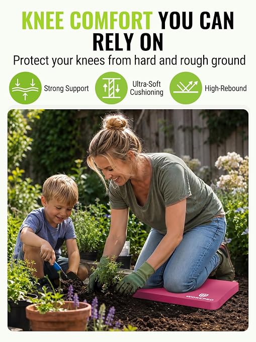 WORKPRO Extra Thick Kneeling Pad, Pink, 17.5 x 11 x 1.5 in, Pink | Soft NBR Foam Cushioning for Knee, Large Foam Kneeler Mat, For Gardening, Bathing Baby, Exercise, Workout Supplies